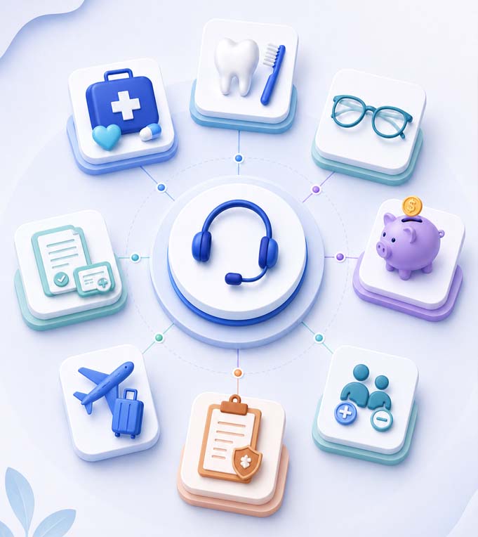 Health and benefits concept blocks with an umbrella icon.